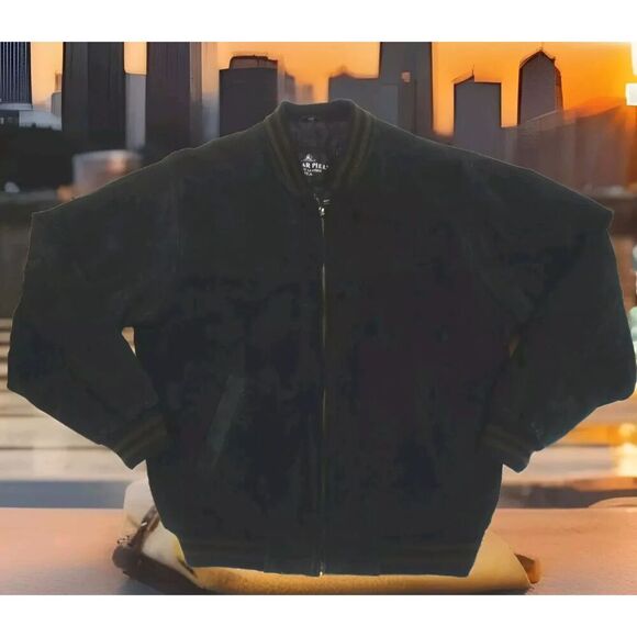 Vntg Jacket Men's Oscar Piel Perfect Leather Suede Jacket Small Black Zip Lined - Picture 2 of 8